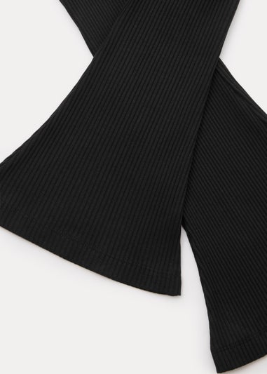 Girls Black Ribbed Flared Leggings (4-15yrs)