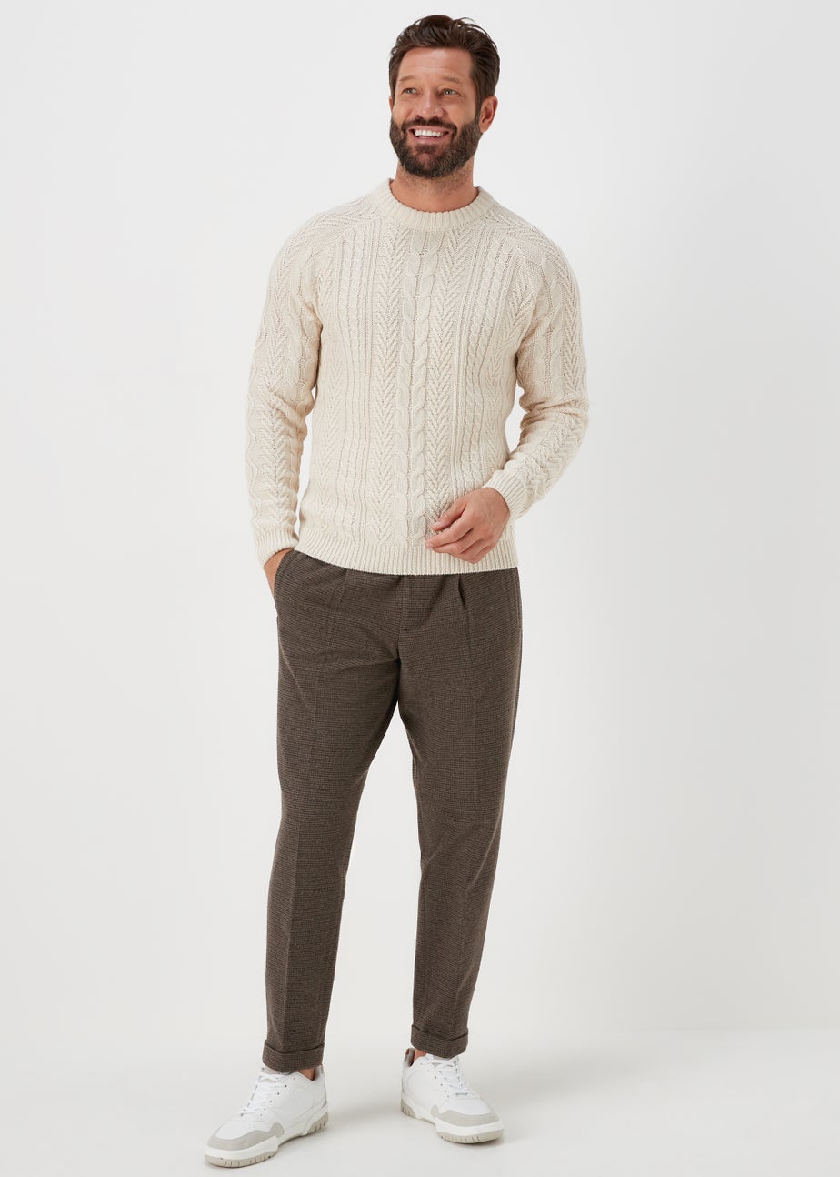 Taylor & Wright Brown Puppytooth Tapered Fit Trousers
