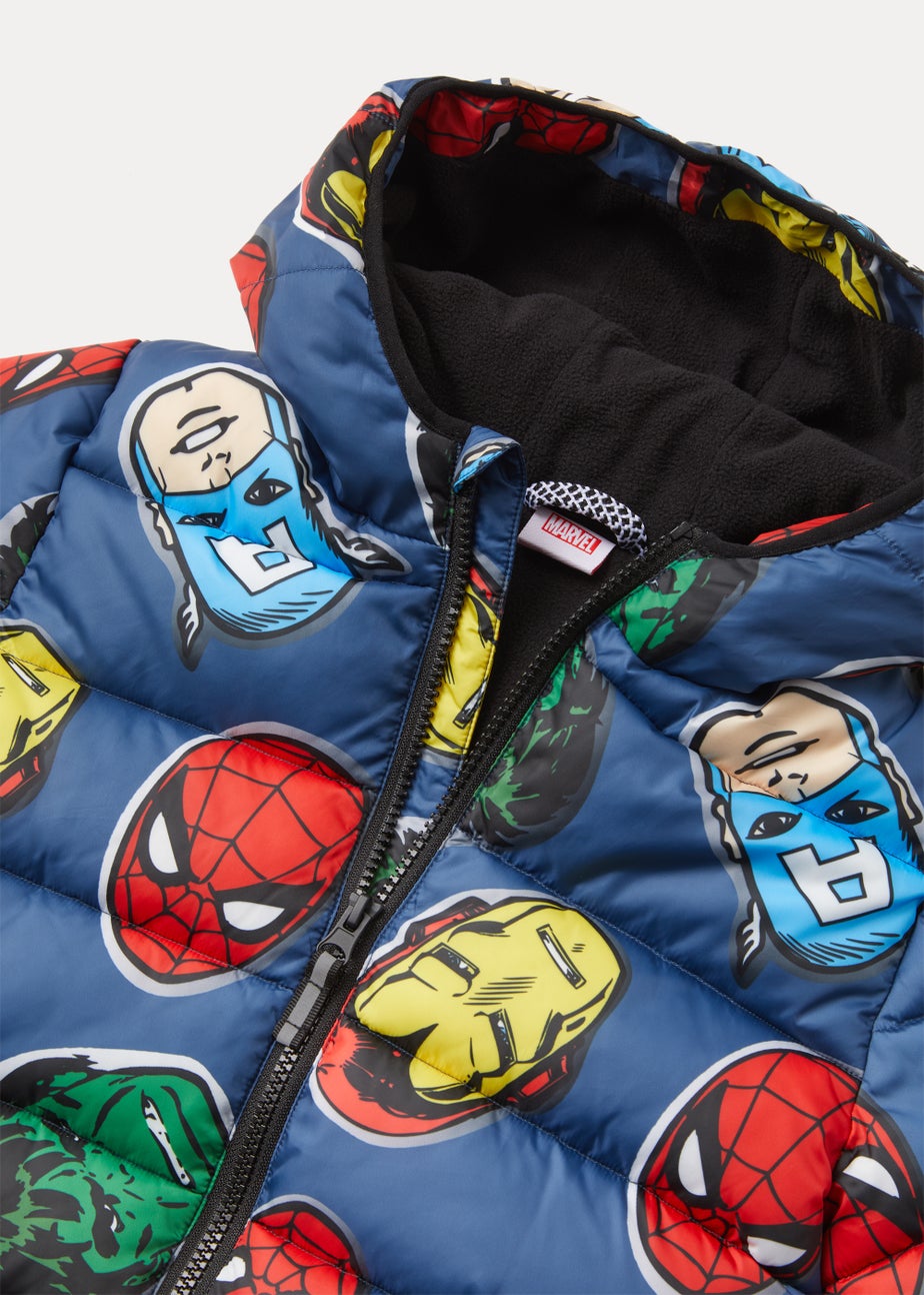 Kids Navy Marvel Print Shower-Resistant Coat (3-9yrs)