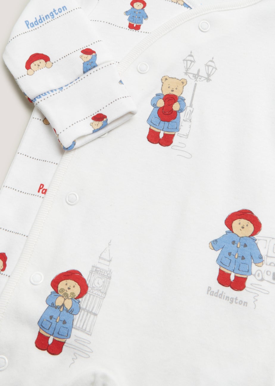 Baby White Paddington Bear Sleepsuit (Newborn-12mths)