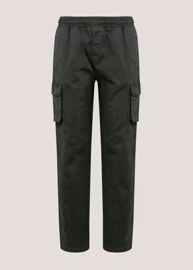 Charcoal Garment Dyed Slim Fit Cargo Trousers