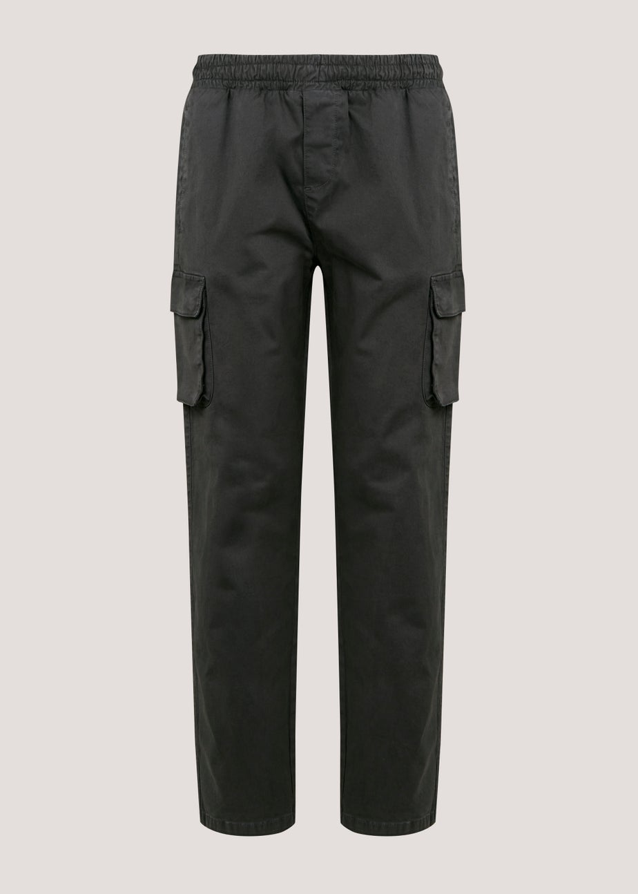 Charcoal Garment Dyed Slim Fit Cargo Trousers