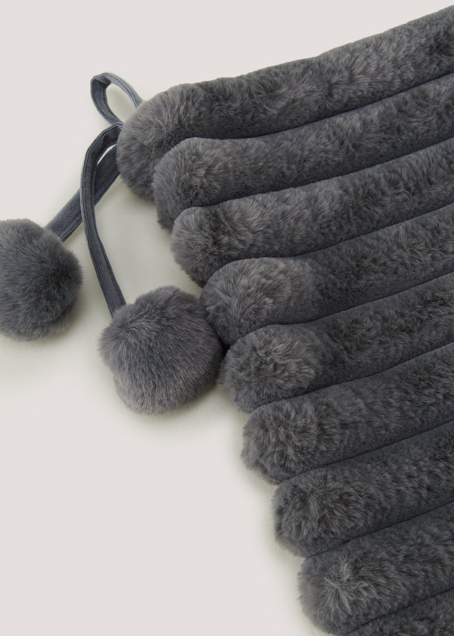 Grey Ribbed Faux Fur Christmas Stocking