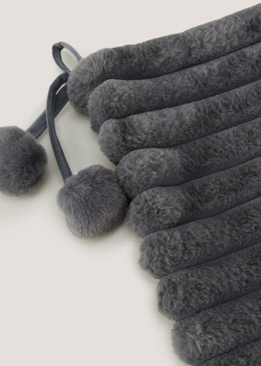 Grey Ribbed Faux Fur Christmas Stocking