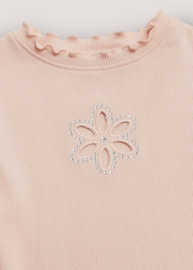 Girls Pink Puff Sleeve Diamante Top (4-13yrs)
