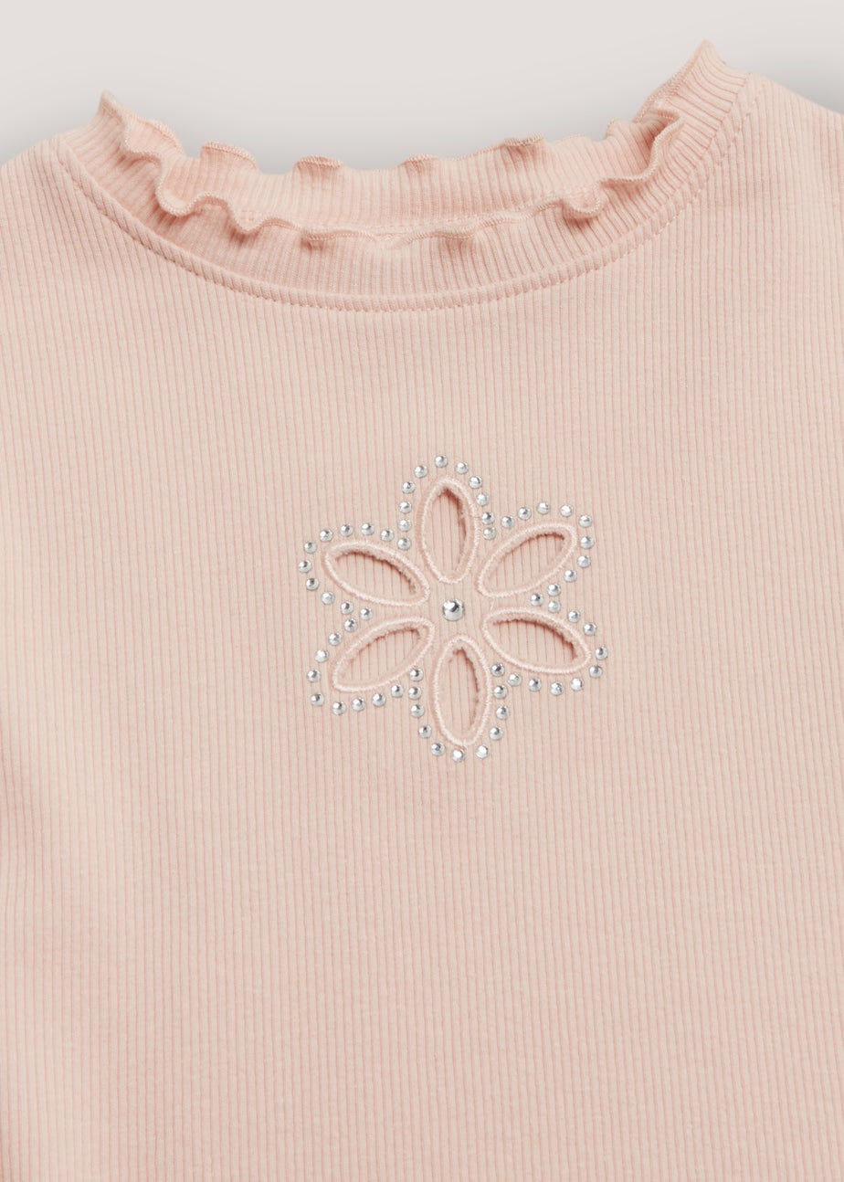 Girls Pink Puff Sleeve Diamante Top (4-13yrs)