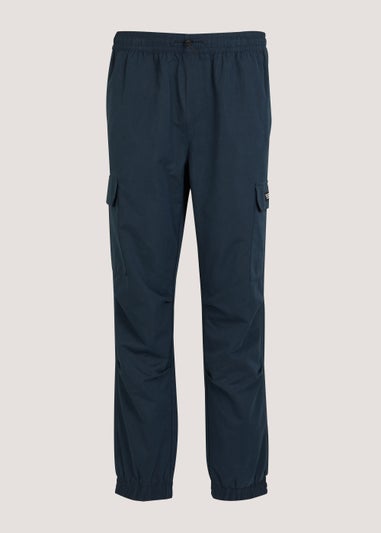 Navy Peached Slim Fit Cargo Trousers