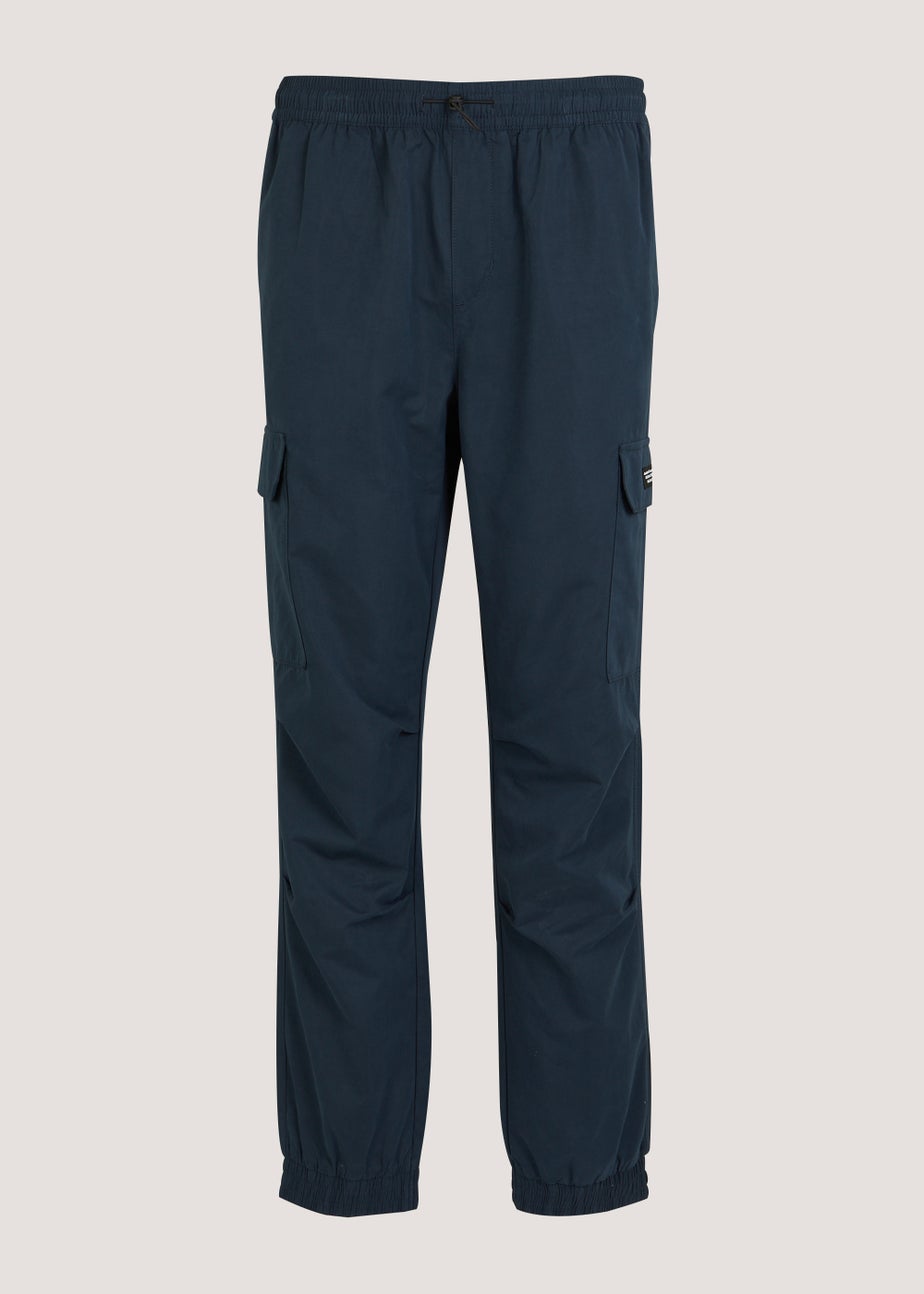 Navy Peached Slim Fit Cargo Trousers