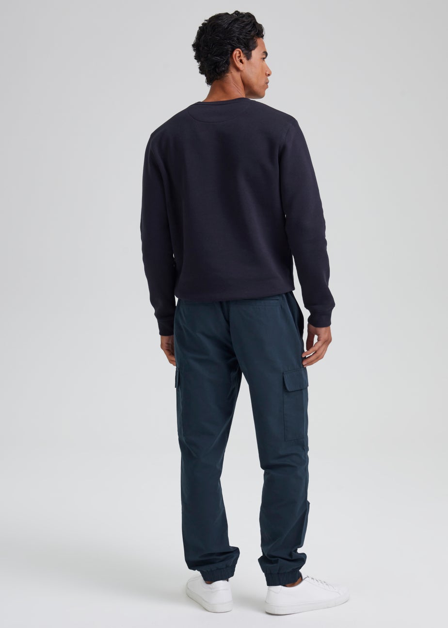 Navy Peached Slim Fit Cargo Trousers
