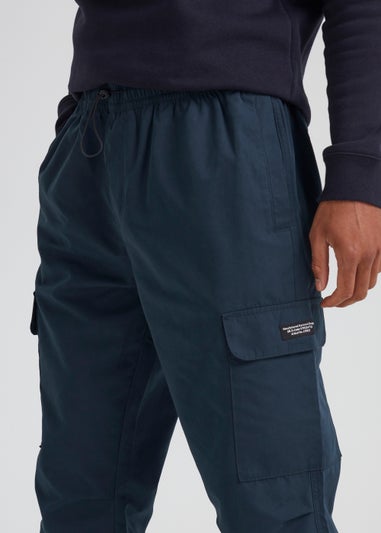 Navy Peached Slim Fit Cargo Trousers