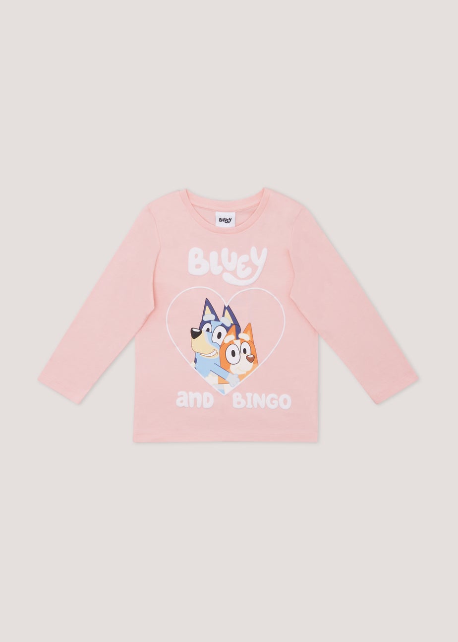 Kids Pink Bluey Heart Print T-Shirt (18mths-5yrs)