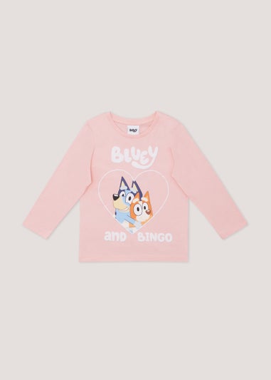 Kids Pink Bluey Heart Print T-Shirt (18mths-5yrs)