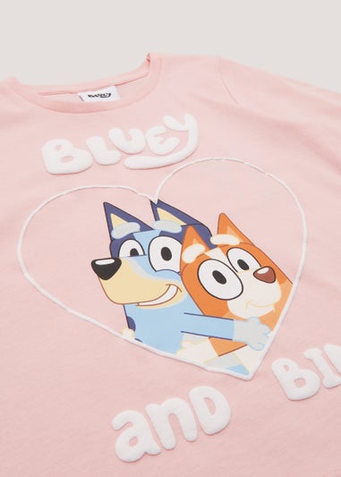 Kids Pink Bluey Heart Print T-Shirt (18mths-5yrs)