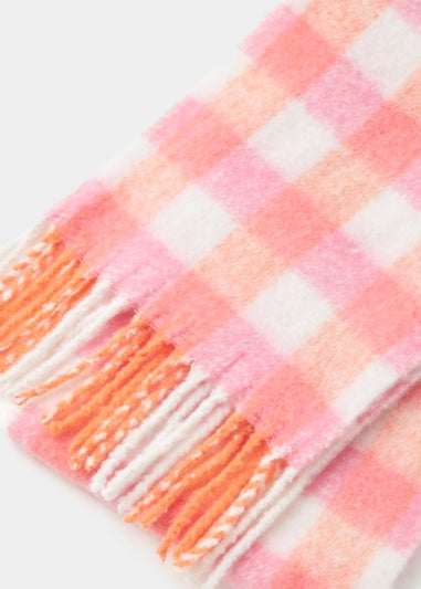 Girls Pink Check Brushed Scarf