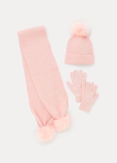 Girls 3 Piece Sparkle Hat Scarf & Gloves Set (3-13yrs)