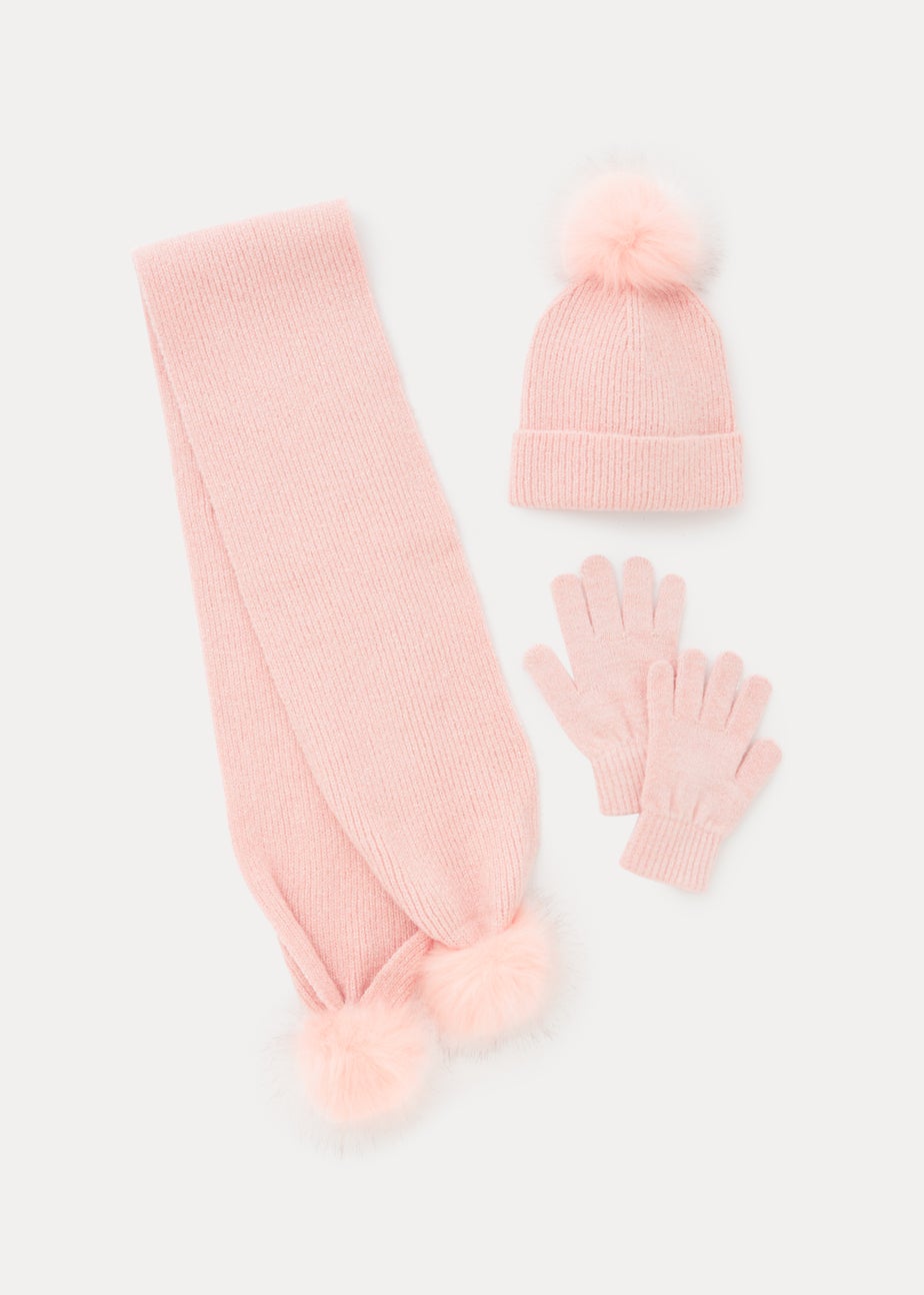 Girls 3 Piece Sparkle Hat Scarf & Gloves Set (3-13yrs)