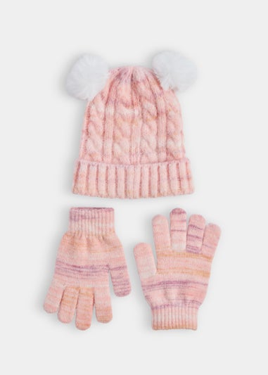 Girls 2 Piece Pink Ombre Hat & Gloves Set (3-10yrs)