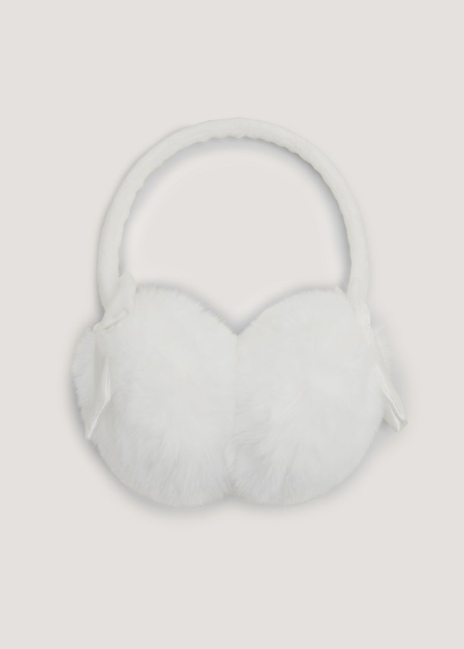 Girls White Bow Ear Muffs