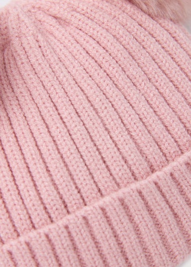 Pink Double Pom Pom Baby Beanie Hat (Newborn-24mths)
