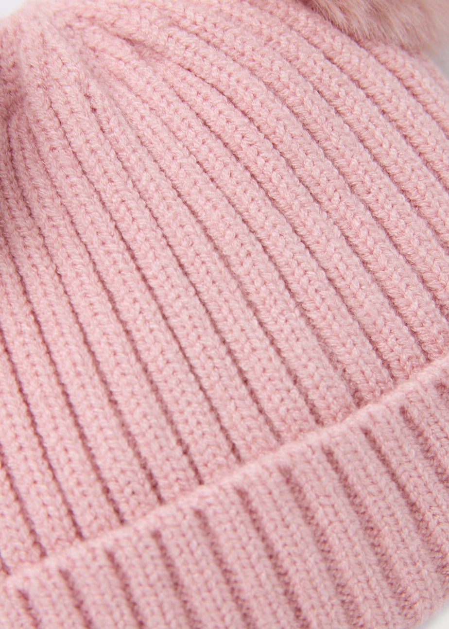Pink Double Pom Pom Baby Beanie Hat (Newborn-24mths)
