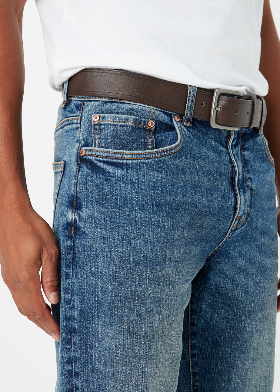 Mid Wash Straight Fit Jeans