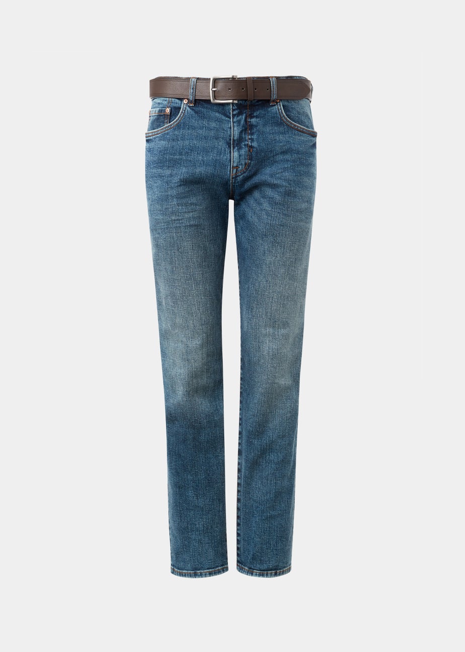 Mid Wash Straight Fit Jeans
