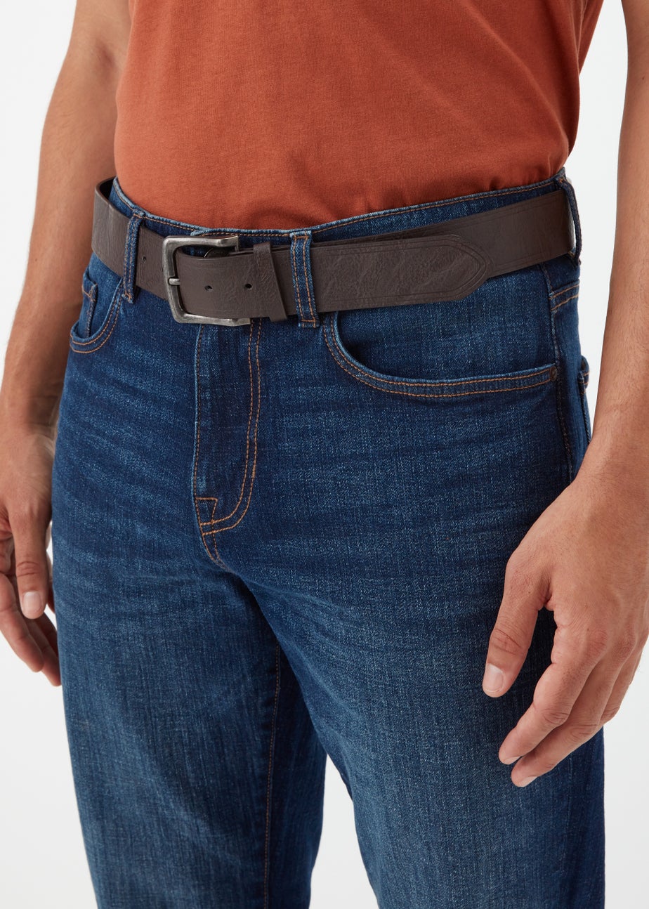 Dark Wash Slim Fit Belted Jeans