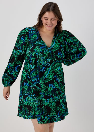 Papaya Curve Multicoloured Print V-Neck Mini Dress