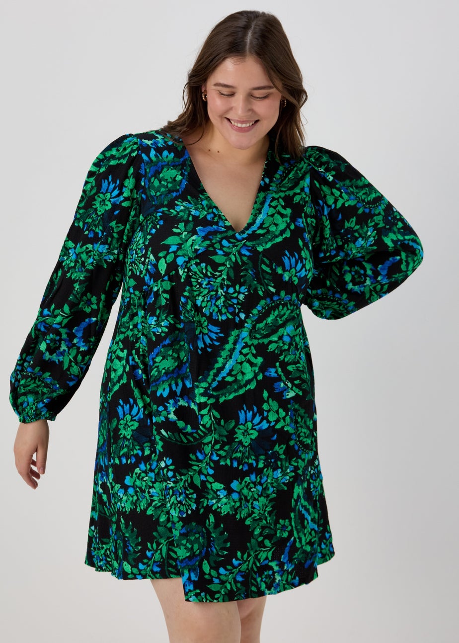 Papaya Curve Multicoloured Print V-Neck Mini Dress