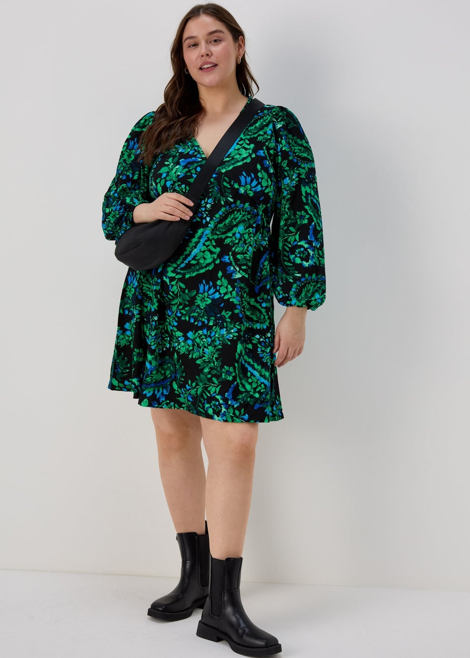 Papaya Curve Multicoloured Print V-Neck Mini Dress