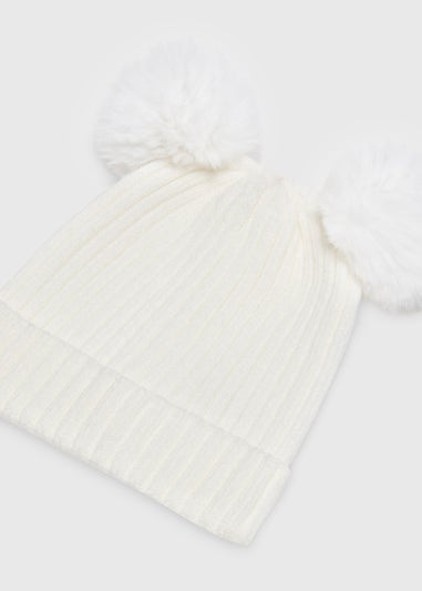Cream Double Pom Pom Baby Beanie Hat (Newborn-2yrs)