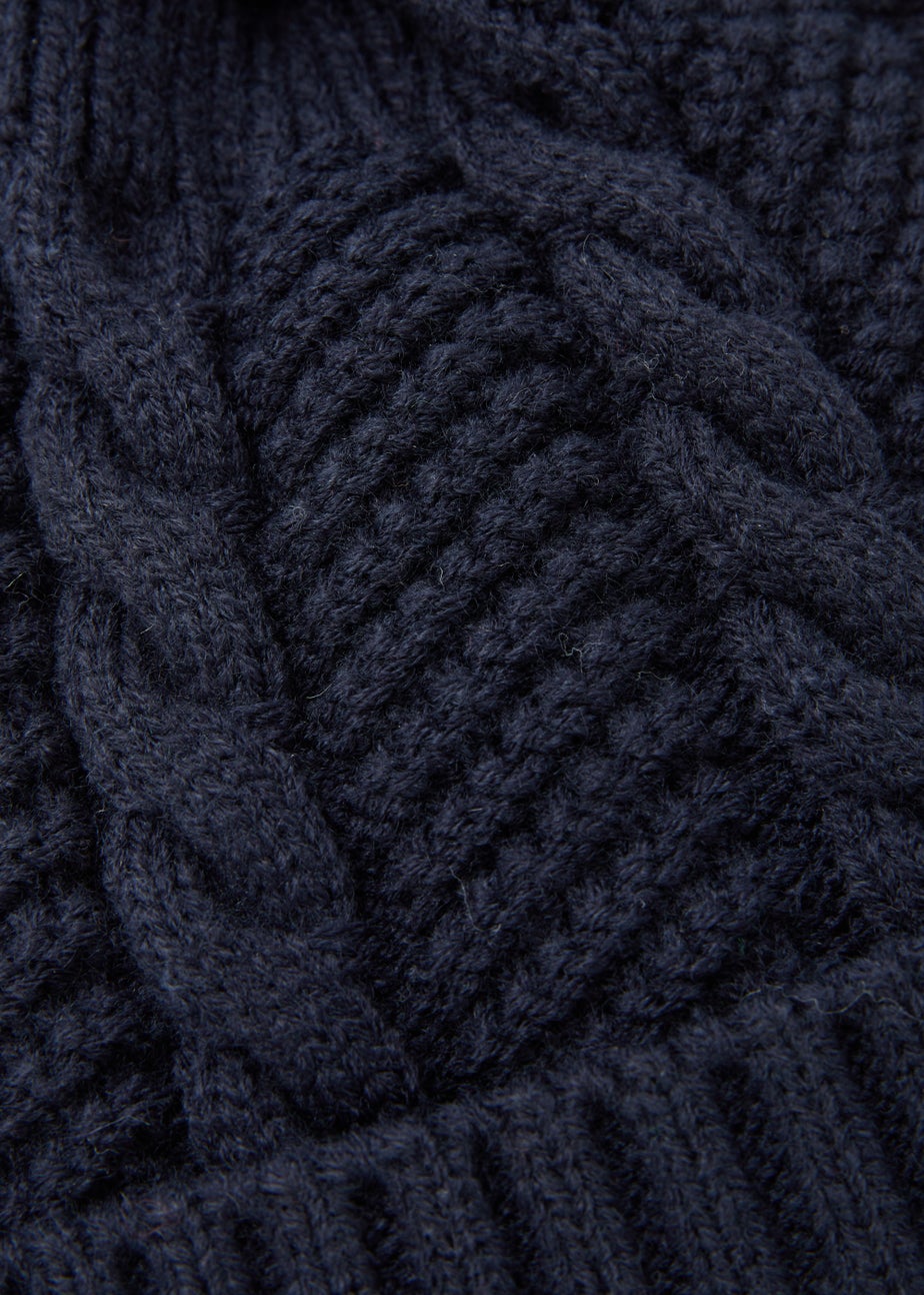 Navy Pom Pom Baby Beanie Hat (Newborn-2yrs)