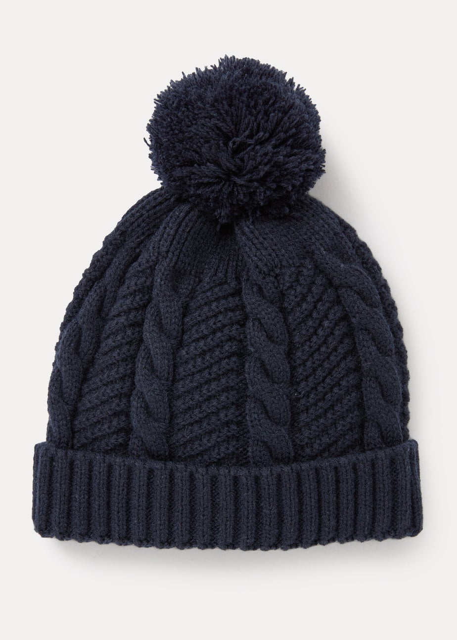 Navy Pom Pom Baby Beanie Hat (Newborn-2yrs)