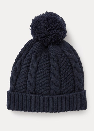 Navy Pom Pom Baby Beanie Hat (Newborn-2yrs)