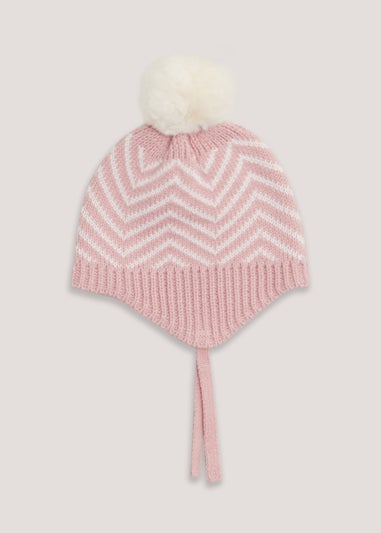Pink Knit Baby Trapper Hat (Newborn-24mths)