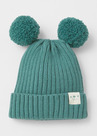 Sage Teddy Fleece Double Pom Pom Baby Hat (Newborn-2yrs)