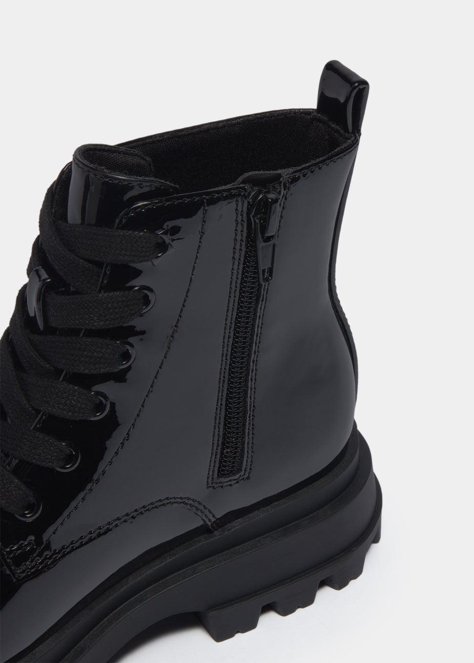 Girls Black Patent Lace Up Boots (Younger 10-Older 5)