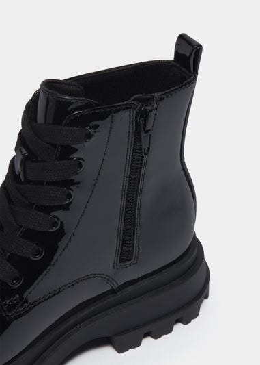 Girls Black Patent Lace Up Boots (Younger 10-Older 5)