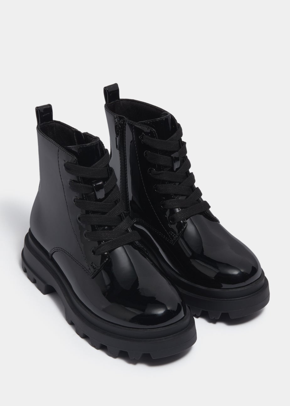 Girls Black Patent Lace Up Boots (Younger 10-Older 5)