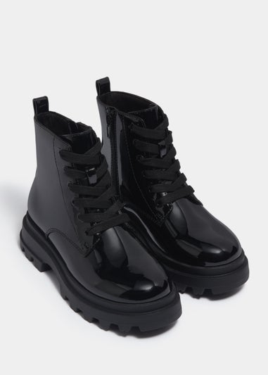 Girls Black Patent Lace Up Boots (Younger 10-Older 5)