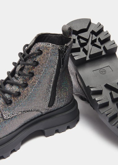 Girls Silver Disco Lace Up Boots (Younger 10-Older 5)