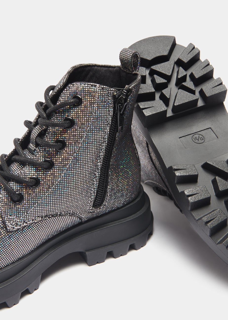 Girls Silver Disco Lace Up Boots (Younger 10-Older 5)