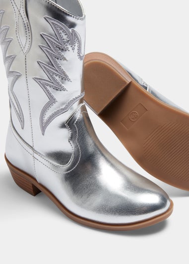 Girls Silver Western Boots (Younger 10-Older 5)