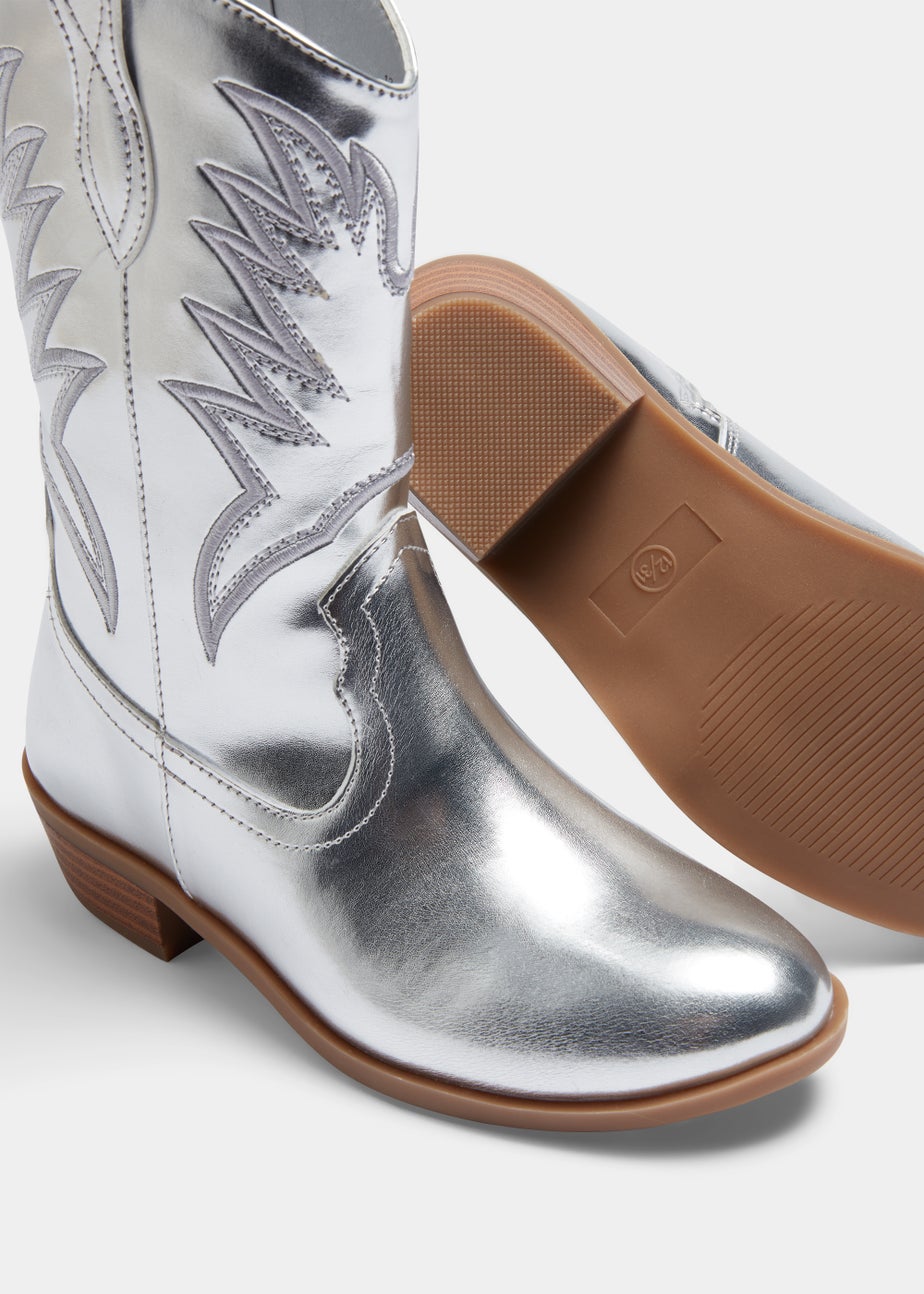 Girls Silver Western Boots (Younger 10-Older 5)