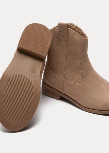 Girls Tan Western Ankle Boots (Younger 10-Older 5)