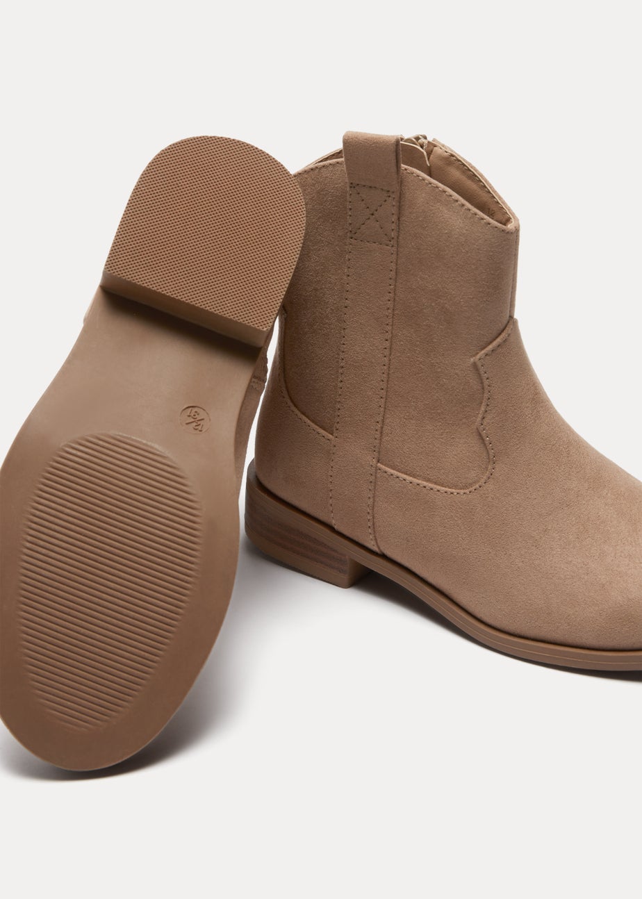 Girls Tan Western Ankle Boots (Younger 10-Older 5)