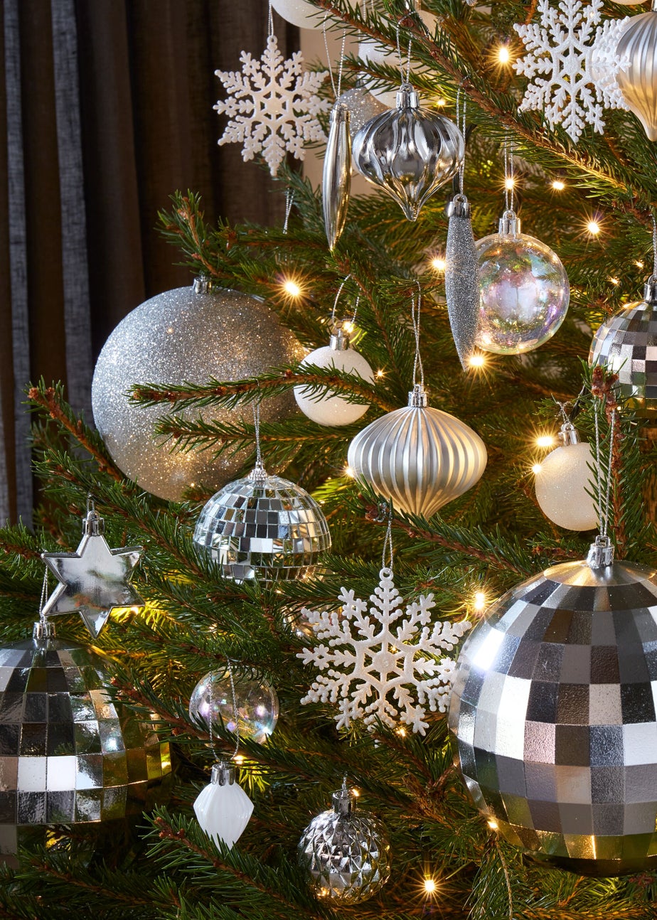 30 Pack Silver Christmas Baubles