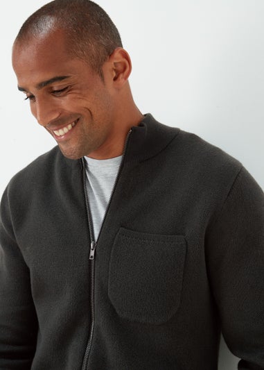 Khaki Funnel Neck Zip Up Cardigan