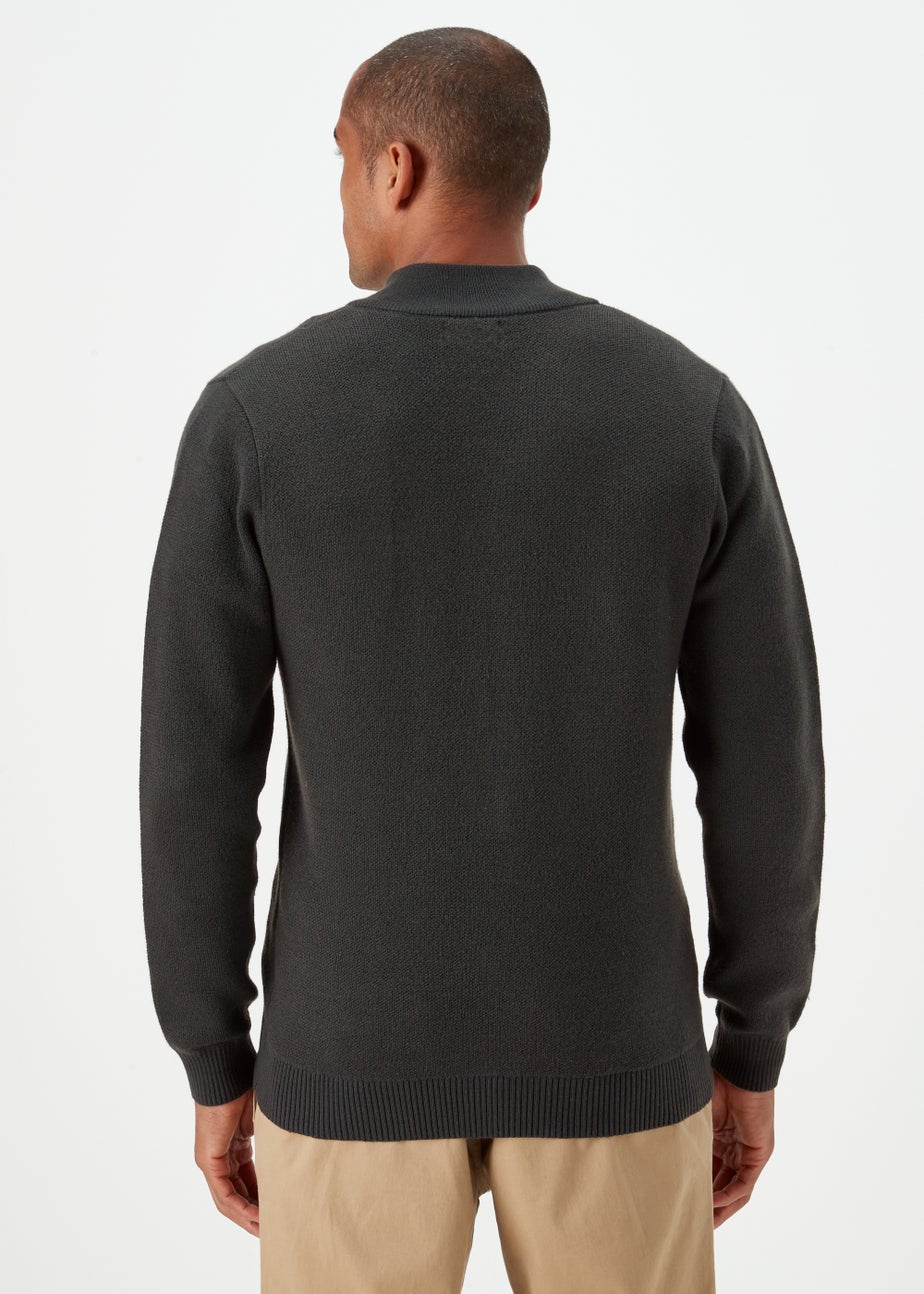 Khaki Funnel Neck Zip Up Cardigan