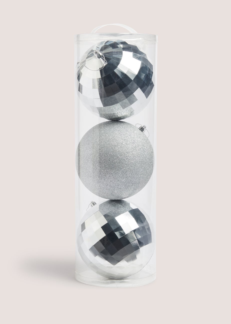 3 Piece Giant Silver Christmas Baubles